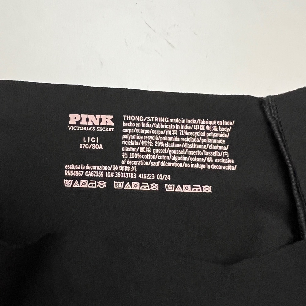 Victoria’s Secret PINK Black Logo Seamless smooth no show Thong Panties Large L - Picture 3 of 3